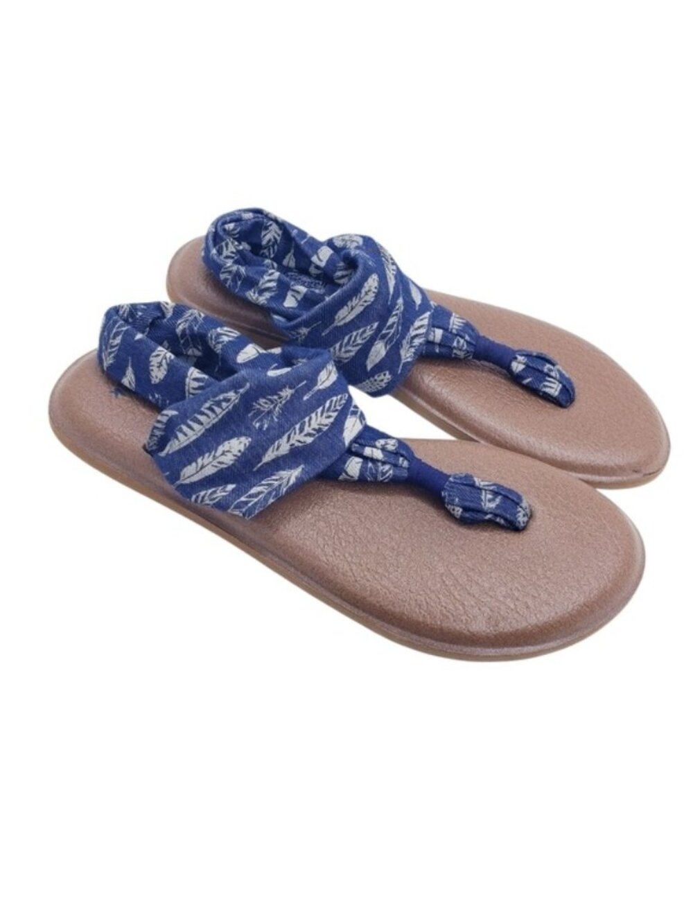 Sanuk Yoga Sling 2 Blue Feather Print Sandals Women's Size 9